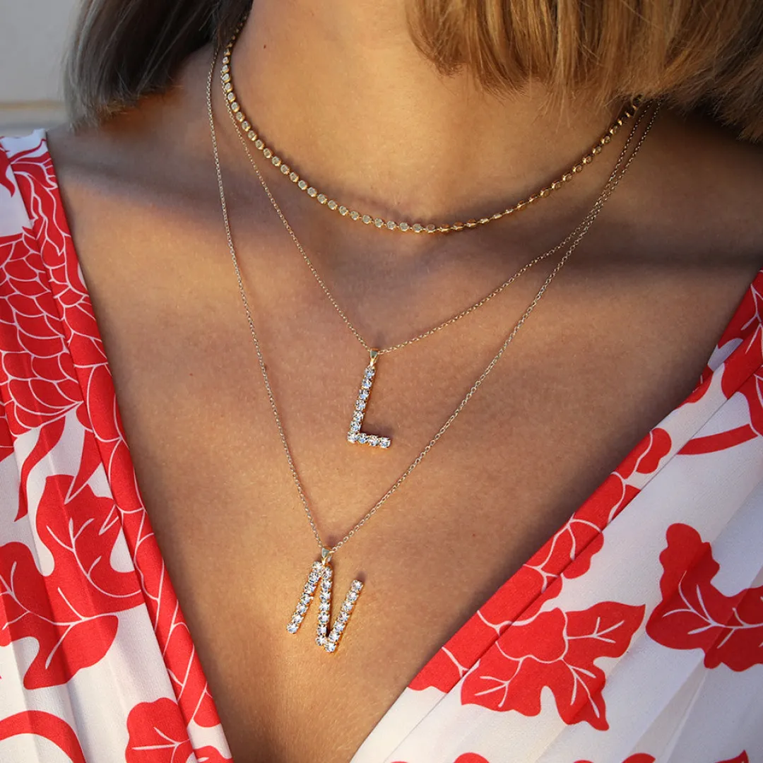 Hot Letter Necklace N/Crystal Halsband