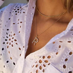 Outlet Letter Necklace R/Crystal Halsband