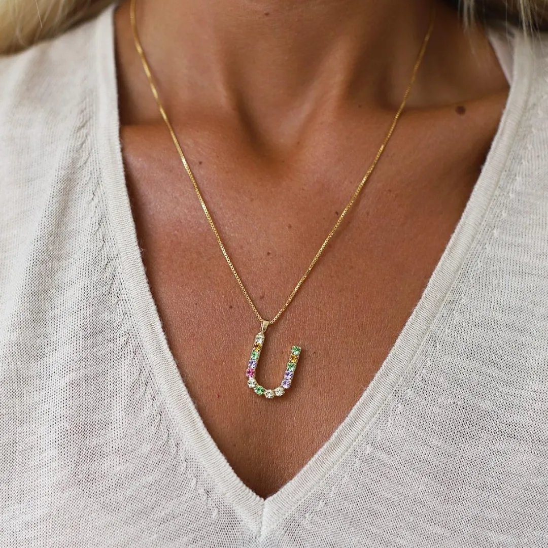 Best Sale Letter Necklace U/Rainbow Combo Halsband