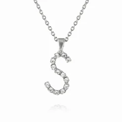 Clearance Mini Letter Necklace S/Crystal Halsband