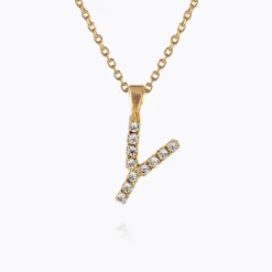 Store Mini Letter Necklace Y/Crystal Halsband