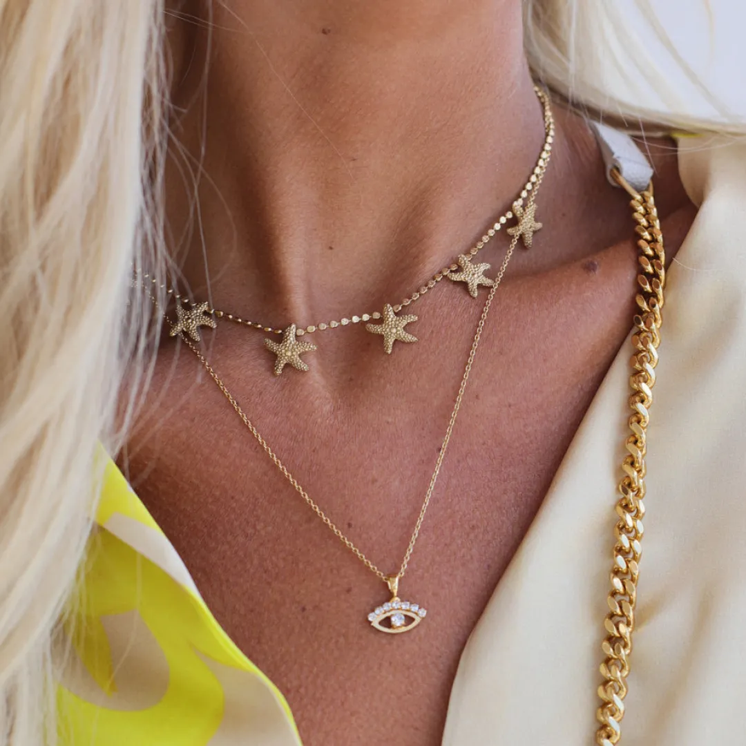 Cheap Petite Greek Eye Necklace/Crystal Halsband